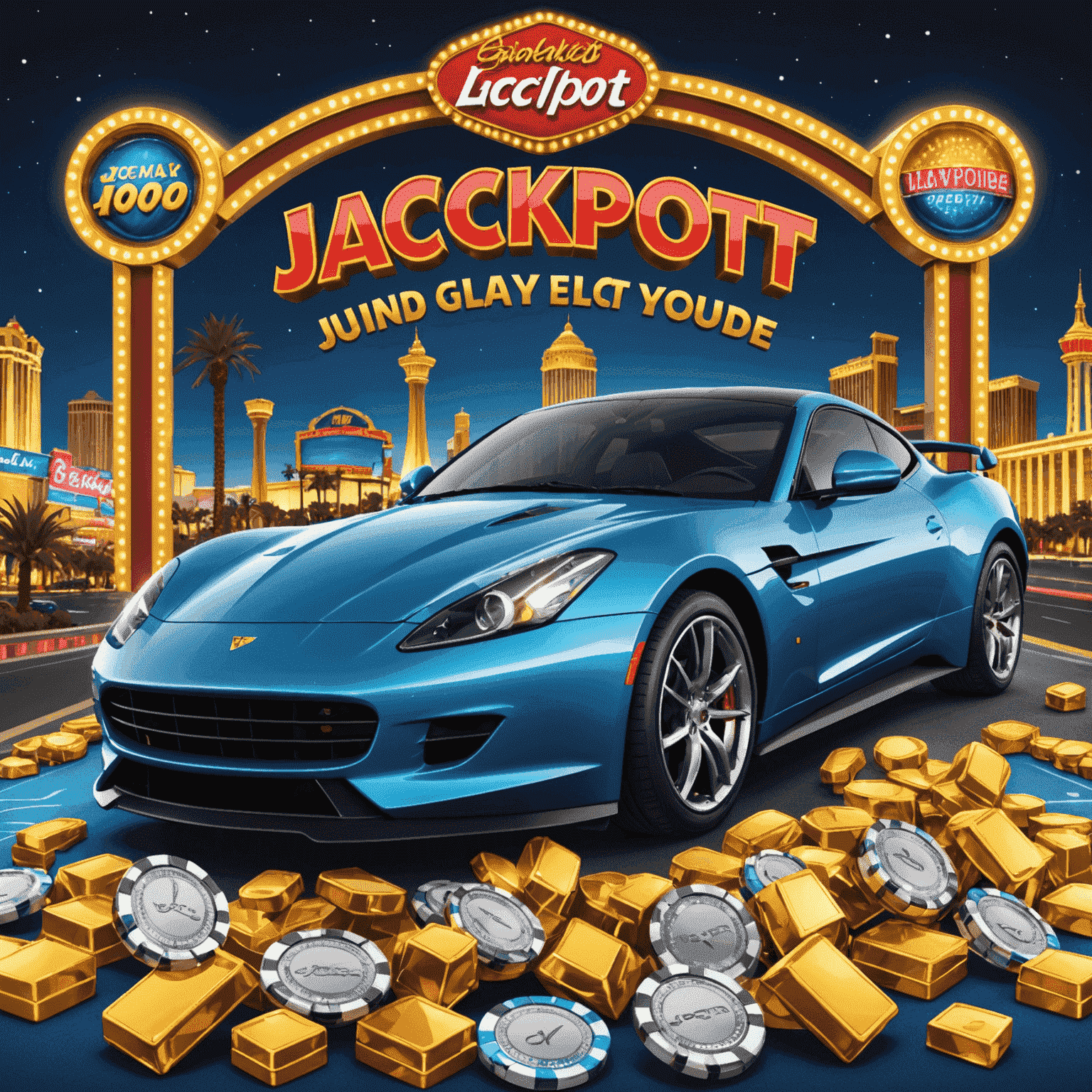 Jackpot Joyride slot game featuring luxury items like sports cars, diamonds, and gold bars as symbols on a glitzy, Las Vegas-style background